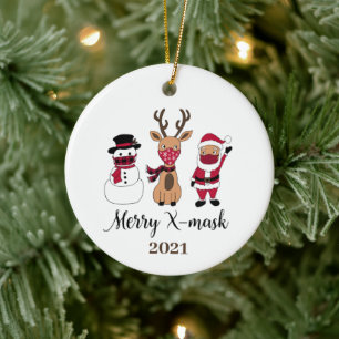 Merry X-Mask Funny Buffalo Play Santa Julgransprydnad Keramik