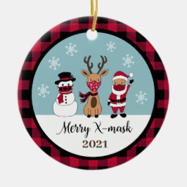 Merry X-Mask Funny Buffalo Play Santa Julgransprydnad Keramik