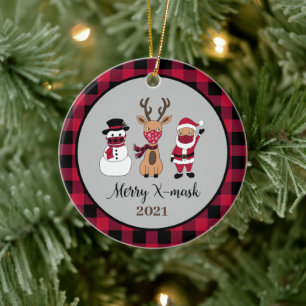 Merry X-Mask Funny Buffalo Play Santa  Julgransprydnad Keramik