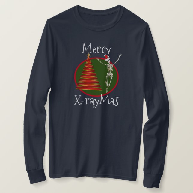 "Merry X raymas" med Skeletons i Santa Hat T Shirt (Design framsida)