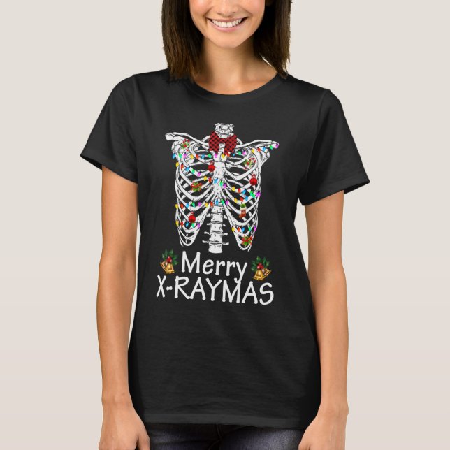 Merry X Raymas Skeleton Rib Cage Radiology Christm T Shirt (Framsida)