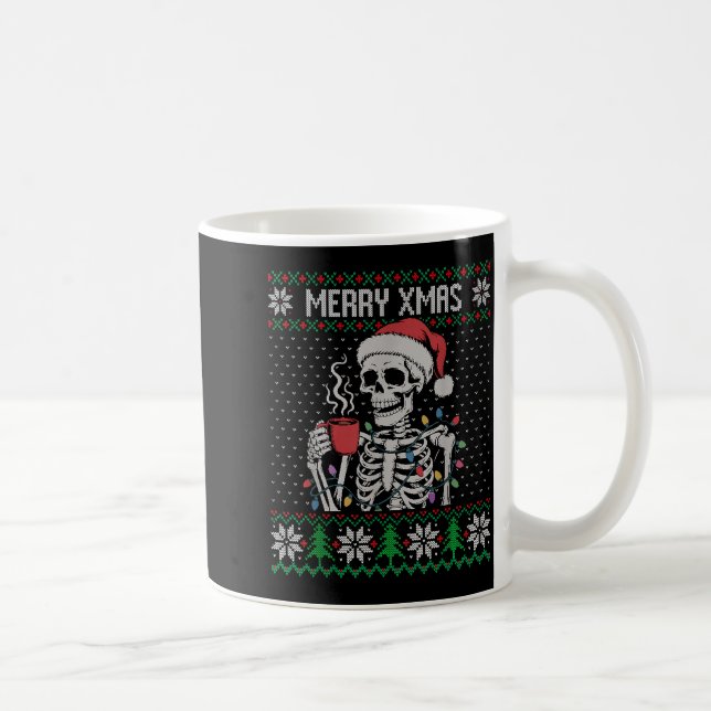 Merry Xmas Skeleton Ugly Sweater, Skull Wearing Sa Kaffemugg (Höger)
