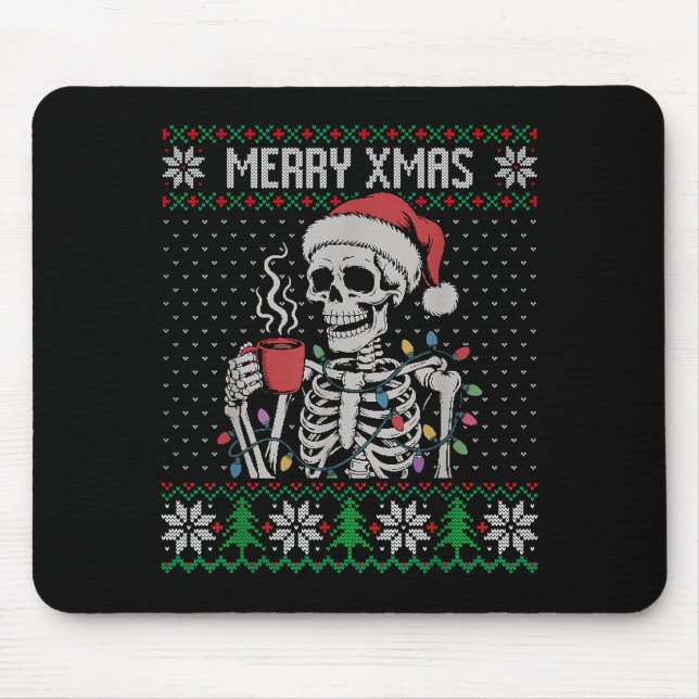 Merry Xmas Skeleton Ugly Sweater, Skull Wearing Sa Musmatta (Framsidan)