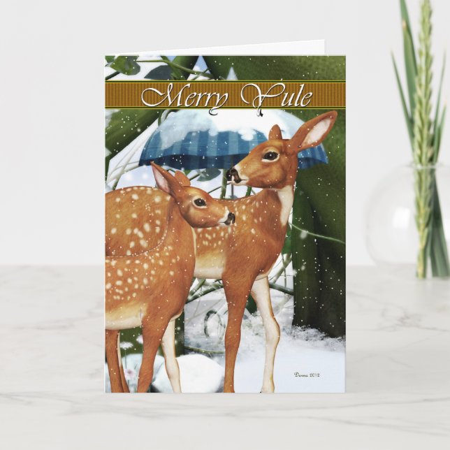 Merry Yule Doe och Fawn Hjort Greeting Card Helgkort (Framsida)
