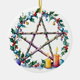 Merry Yule Festive Pentacle Winter Wiccan Helgdag Julgransprydnad Keramik