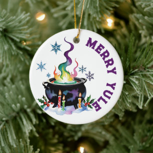 Merry Yule Festive Witches Cauldron Wiccan Helgdag Julgransprydnad Keramik