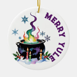 Merry Yule Festive Witches Cauldron Wiccan Helgdag Julgransprydnad Keramik