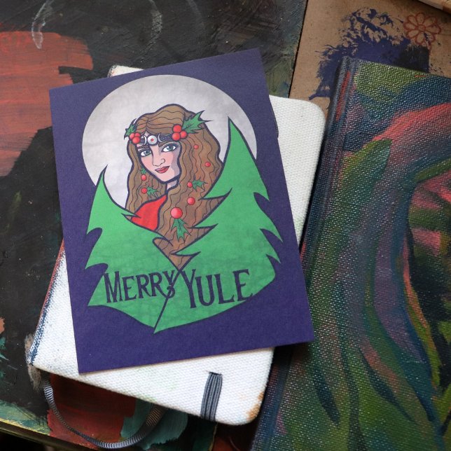 Merry Yule Goddess Art Pagan Vykort (Skapare uppladdad)