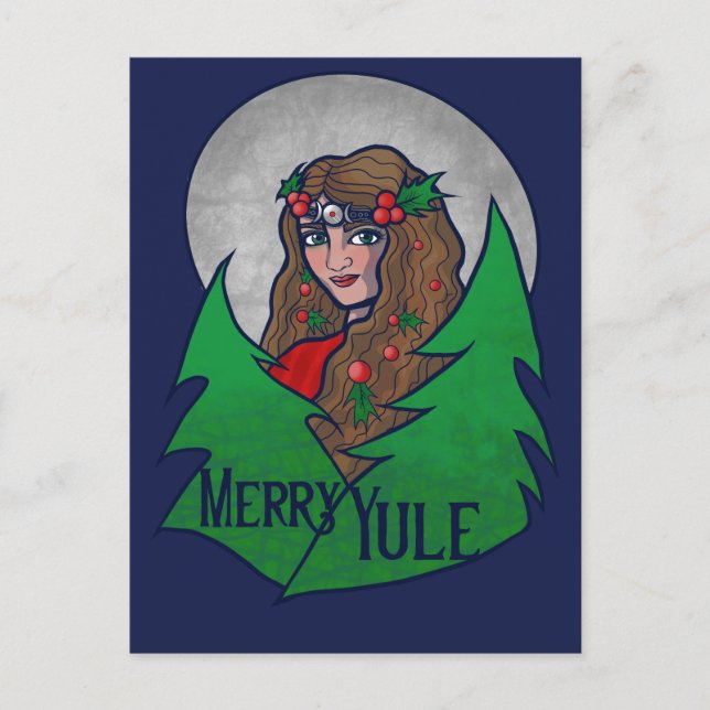 Merry Yule Goddess Art Vykort (Framsida)
