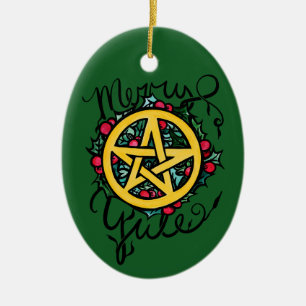 Merry Yule Pentacle Pentagram Witchcraft Art Julgransprydnad Keramik