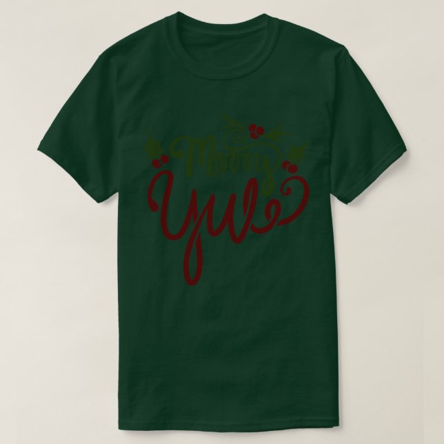 Merry Yule with Holly och Berries T Shirt (Design framsida)