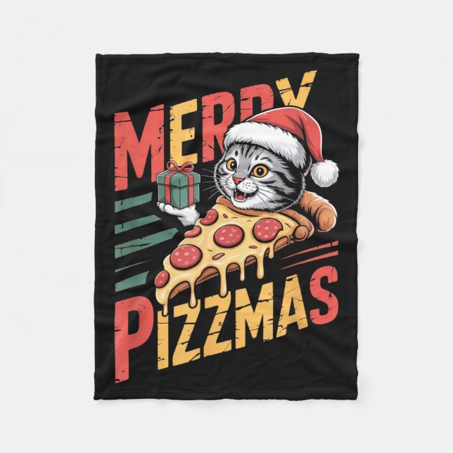 Merry Zzmas Christmas Cat Funny Zza Lover Xmas Cat Fleecefilt (Framsidan)