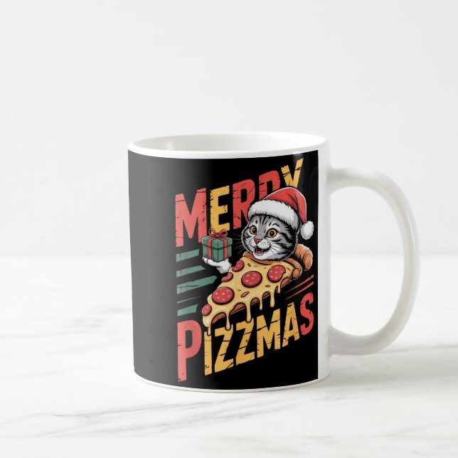 Merry Zzmas Christmas Cat Funny Zza Lover Xmas Cat Kaffemugg (Höger)