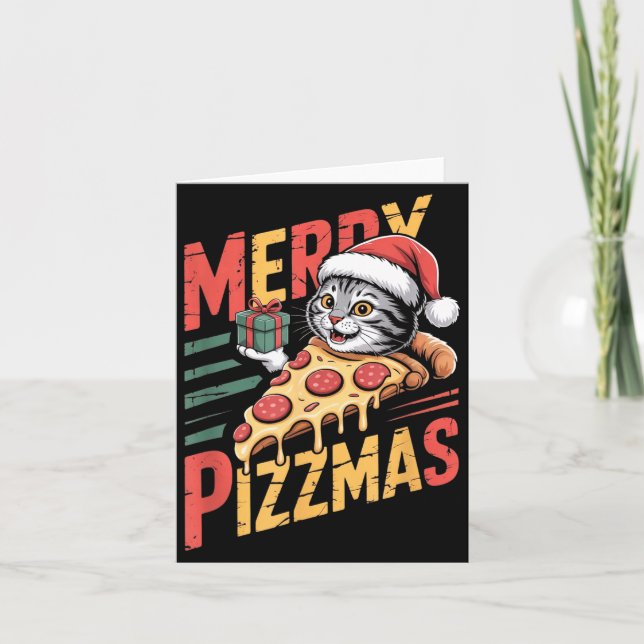 Merry Zzmas Christmas Cat Funny Zza Lover Xmas Cat Kort (Framsida)