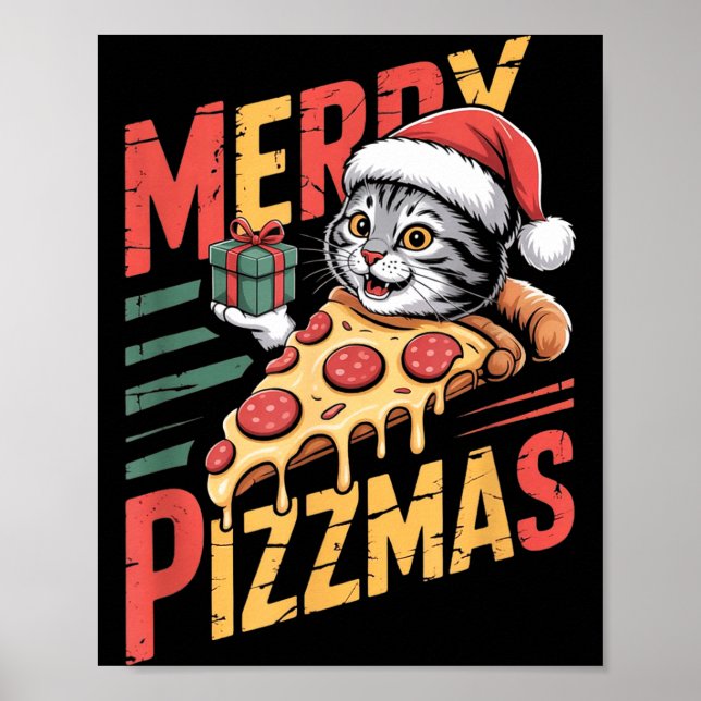 Merry Zzmas Christmas Cat Funny Zza Lover Xmas Cat Poster (Framsidan)