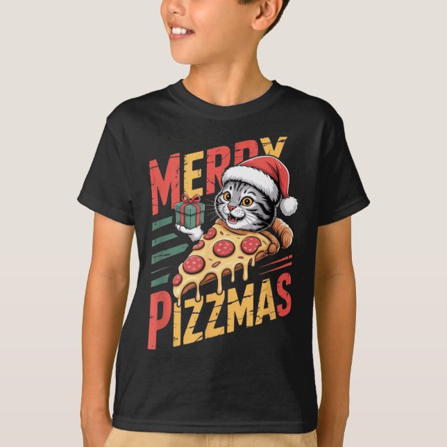 Merry Zzmas Christmas Cat Funny Zza Lover Xmas Cat T Shirt (Framsida)