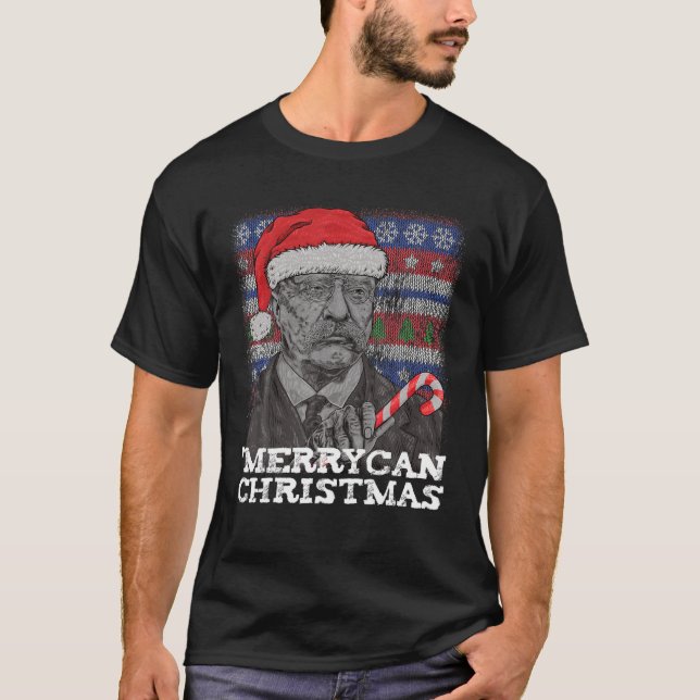 Merrycan jul Patriotic President Roosevelt U T Shirt (Framsida)