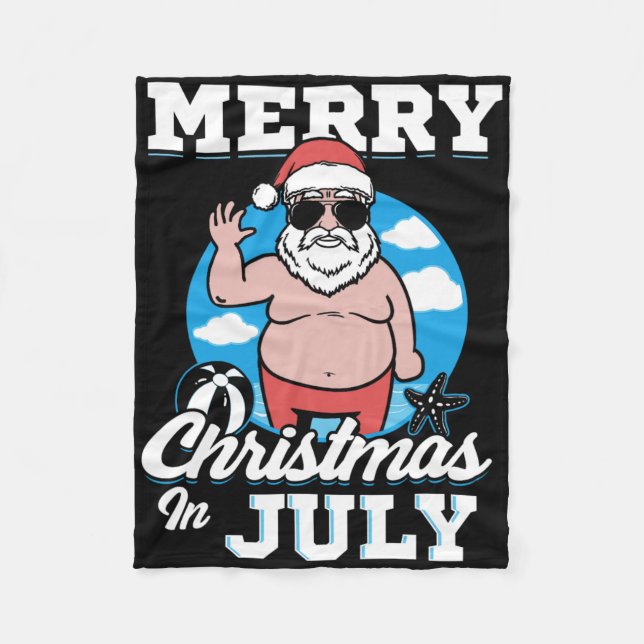 Merrychristmas In July Funny Santa  Fleecefilt (Framsidan)