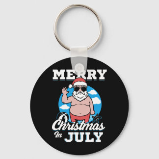 Merrychristmas In July Funny Santa Nyckelring