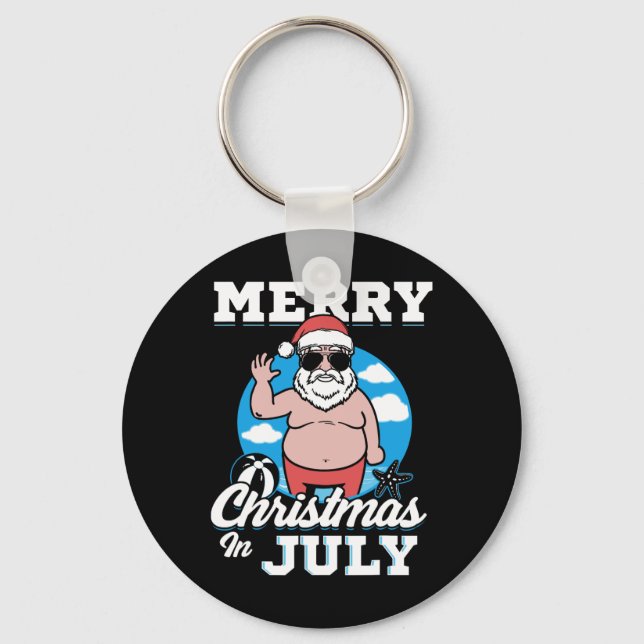 Merrychristmas In July Funny Santa  Nyckelring (Framsida)