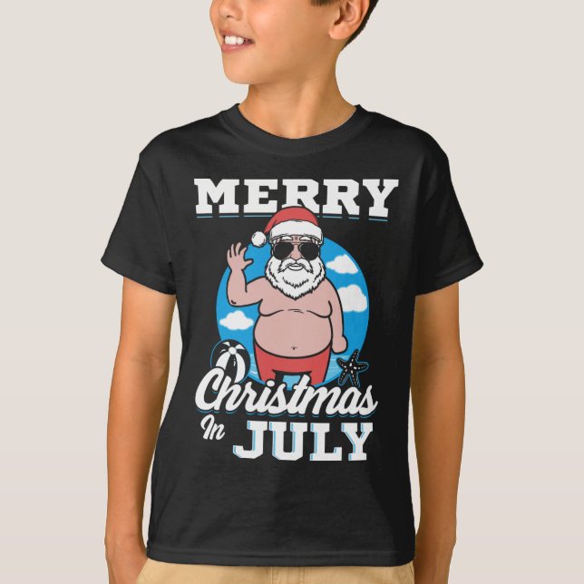 Merrychristmas In July Funny Santa  T Shirt (Framsida)