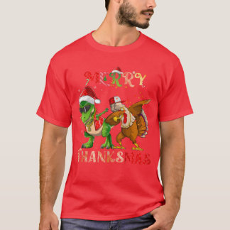 Merryhanksmas Dinosaururkey Rapper Dabbing family T Shirt