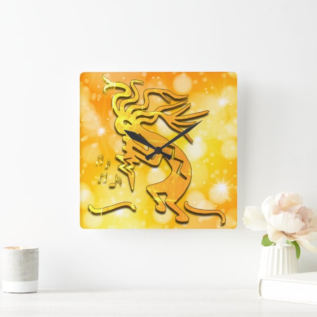 Merrymaker Kokopelli Musik noter Fyrkantig Klocka (Hem)