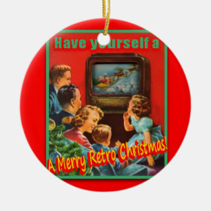 MerryRetroChrmsTV-KERAMISK rundaprydnad Julgransprydnad Keramik
