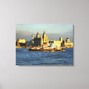Mersey färja & Liverpool strand Canvastryck