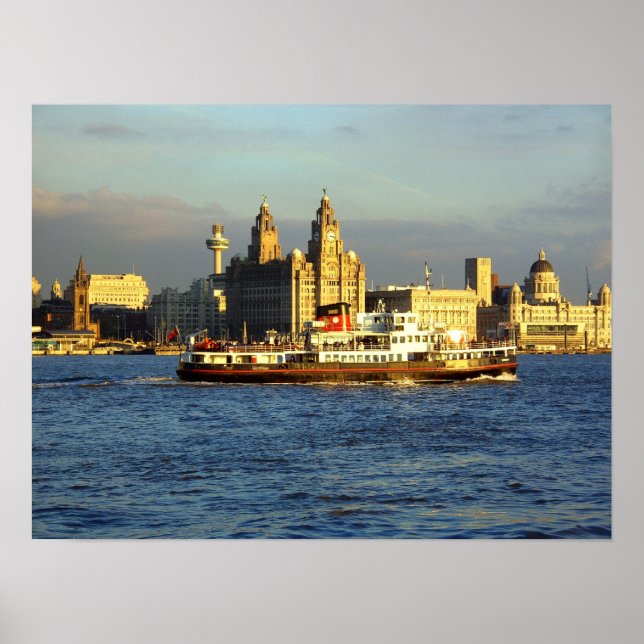 Mersey Ferry med Liverpool Waterfront utanför Poster (Framsidan)