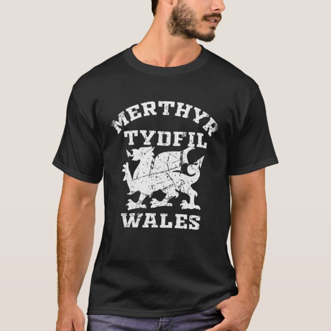 Merthyr Tydfil Men Women Kids Students Welsh Drago T Shirt (Framsida)