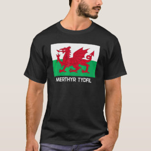 Merthyr Tydfil Wales Welsh Flagga Baner Y Ddraig G T Shirt