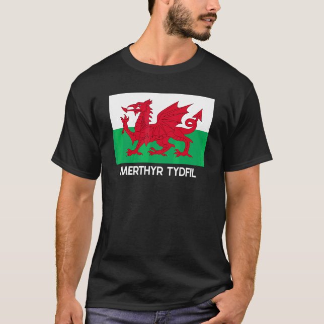 Merthyr Tydfil Wales Welsh Flagga Baner Y Ddraig G T Shirt (Framsida)