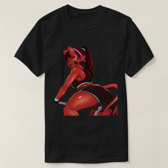 Meru the Succubus Meru the Demon Girl Black Borde T Shirt (Design framsida)