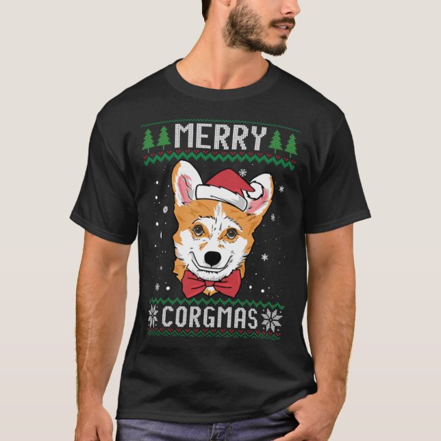 Mery Corgmas Corgi Ugly jul Sweater Santa Co T Shirt (Framsida)
