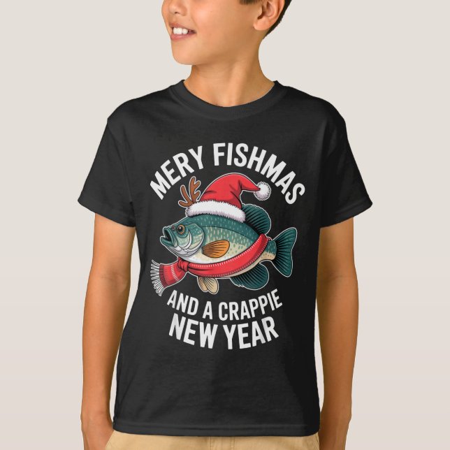 Mery Fishmas And A Crape New Year Funny Fishing Ch T Shirt (Framsida)