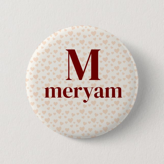 Meryam Monogram with Hearts Background badge Knapp (Framsida)