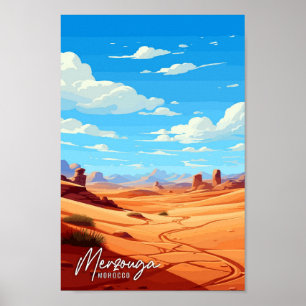 Merzouga Marocko Art vintage resor illustration Poster