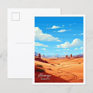 Merzouga Marocko Travel Vintage Illustration Vykort
