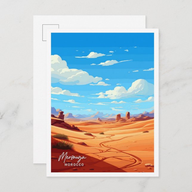 Merzouga Marocko Travel Vintage Illustration Vykort (Fram/baksida)