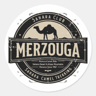 Merzouga Sahara Kamelritt Vintage-märke | Retro M Runt Klistermärke