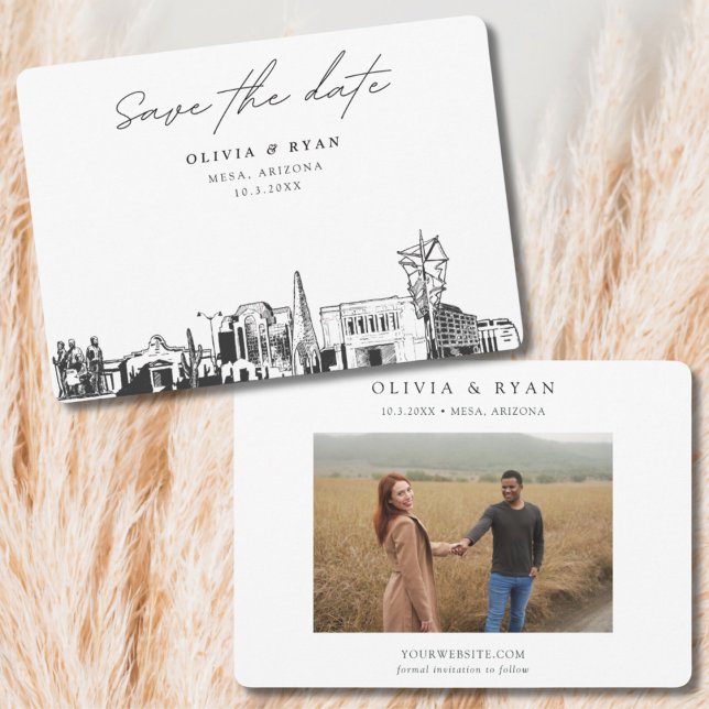 Mesa Arizona Bröllop Skyline Spara datumet Inbjudningar (Mesa Arizona Save the Date Wedding Invitation)