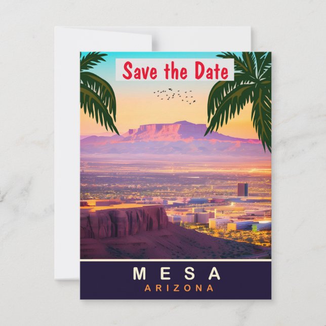 Mesa Arizona Desert Tropical bröllopsinbjudan Spara Datumet (Framsida)