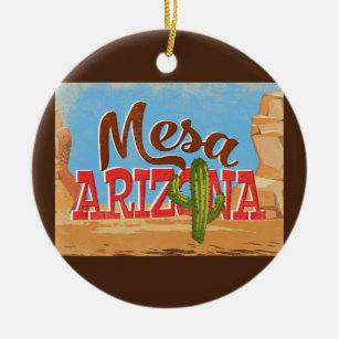 Mesa Arizona Tecknad Desert Vintage resor Julgransprydnad Keramik