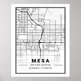 Mesa Arizona USA Resestads karta Poster