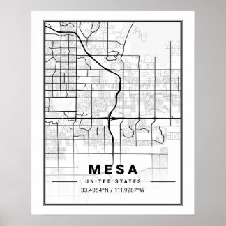 Mesa Arizona USA Resestads karta Poster