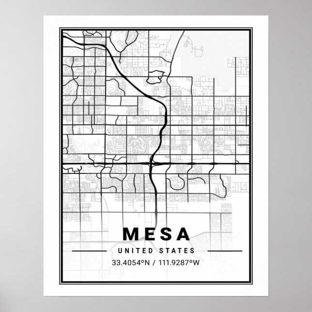 Mesa Arizona USA Travel City Karta Poster (Framsidan)