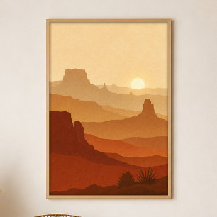 Mesa Sunset Gouache Boho Art Affisch