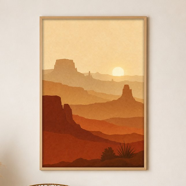Mesa Sunset Gouache Boho Art Affisch (Shown framed for scale. Poster ships unframed; frames are an optional add-on.)