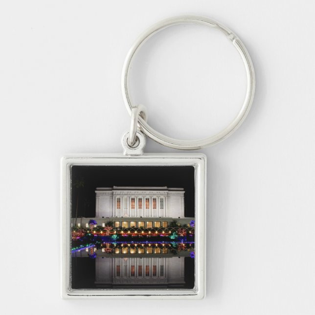 Mesa Temple-reflektion  Fyrkantig Silverfärgad Nyckelring (Framsidan)